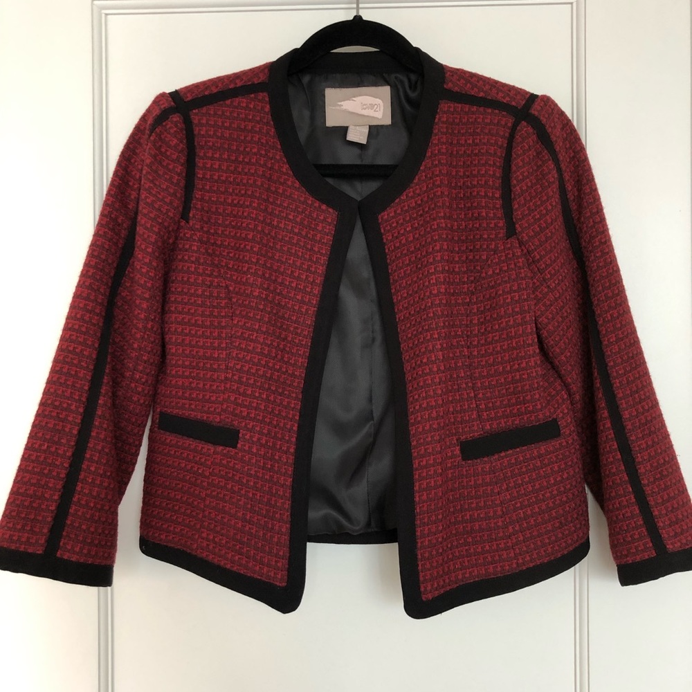 F21 Red Cropped Tweed Jacket / Blazer